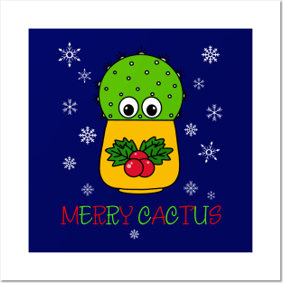 Merry Cactus - Cute Cactus In Christmas Holly Pot Posters and Art